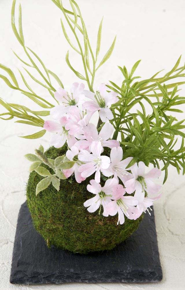 【造花 観葉植物 インテリアグリーン】こけ玉 ジャパーニーズモダンD(下皿付き)