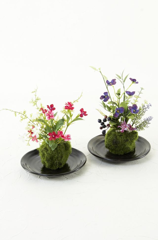 【造花 観葉植物 インテリアグリーン】こけ玉 ジャパーニーズモダンN(下皿付き)