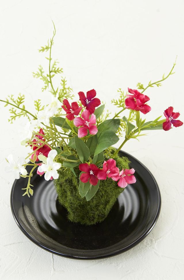【造花 観葉植物 インテリアグリーン】こけ玉 ジャパーニーズモダンP(下皿付き)