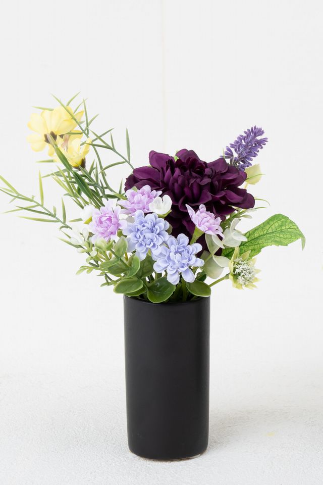 【アーティフィシャルフラワー・造花 お仏壇向けリトル仏花・供花】ラベンダーとダリアのミニ供花－1束タイプ