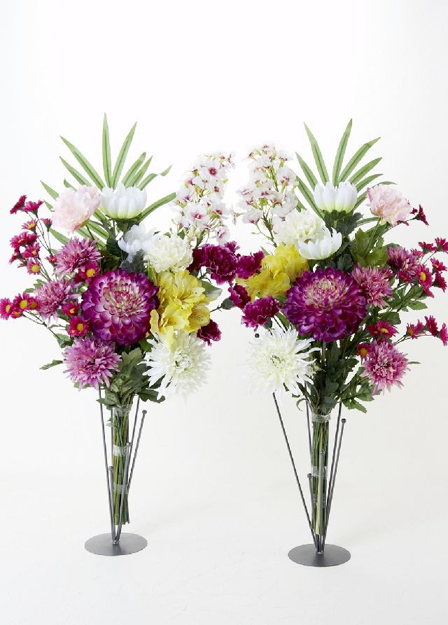 造花の仏花 供花 アルストロメリア 菊のモダン供花 左右１対セット 造花 アートフラワーの通販店 あーとみゆき