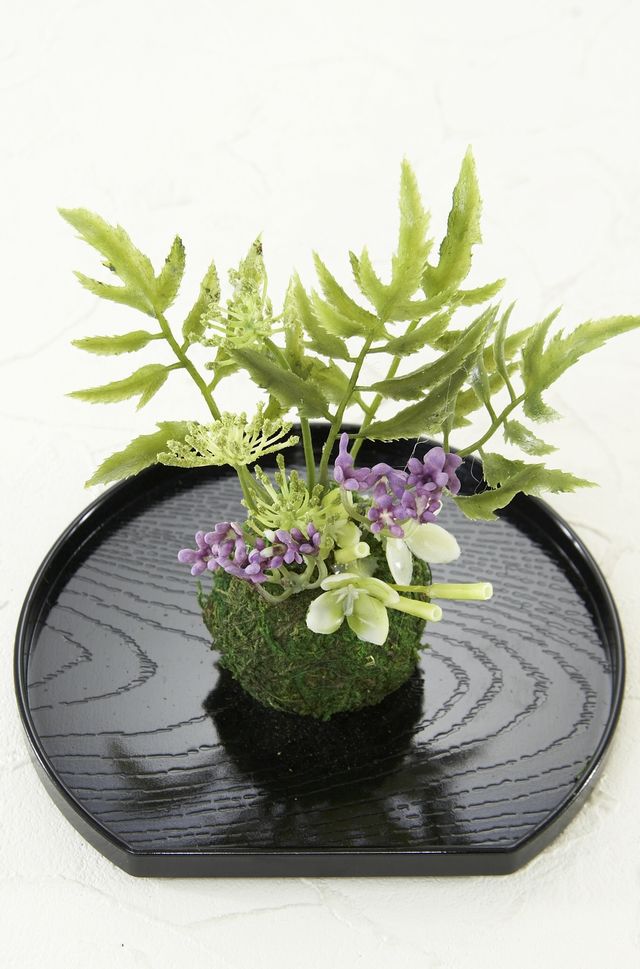 【造花 観葉植物 インテリアグリーン】miniこけ玉 リトルジャパーニーズ(下皿付き)E