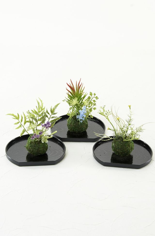 【造花 観葉植物 インテリアグリーン】miniこけ玉 リトルジャパーニーズ(下皿付き)E
