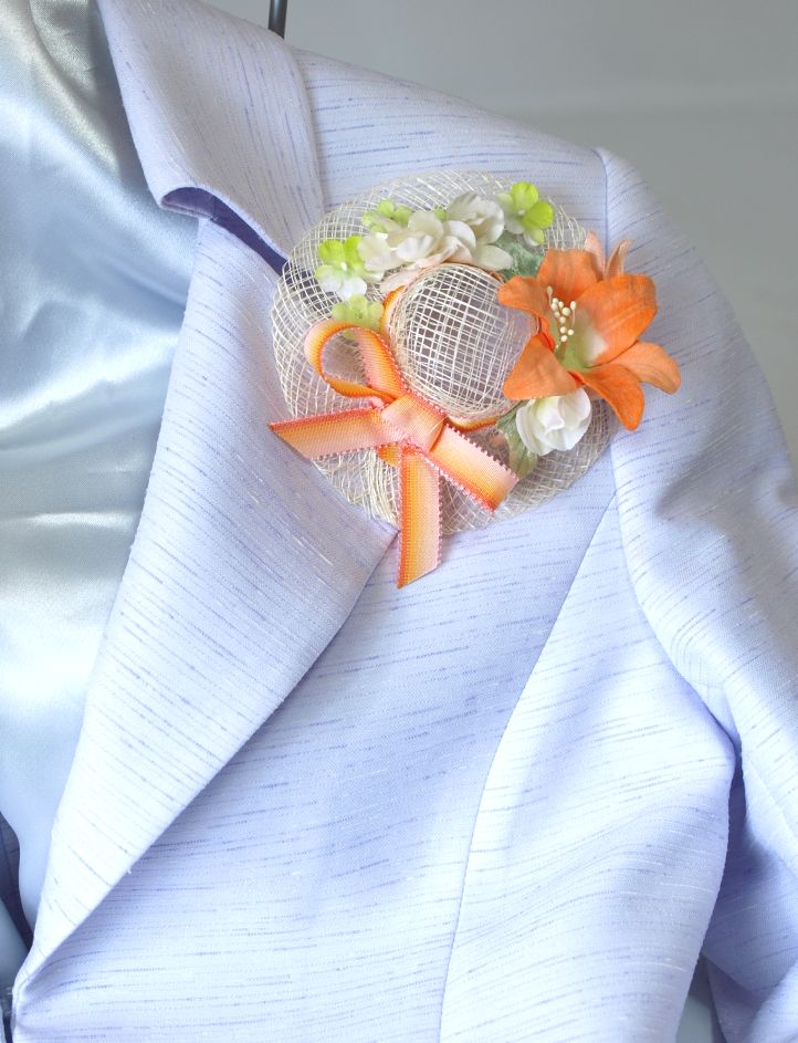 帽子のコサージュ＆髪飾り（両用タイプ／オレンジ系）