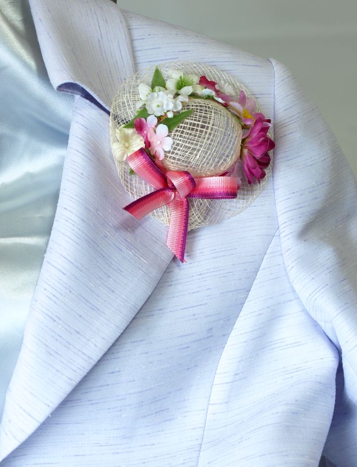 帽子のコサージュ＆髪飾り（両用タイプ／ピンクワイン）