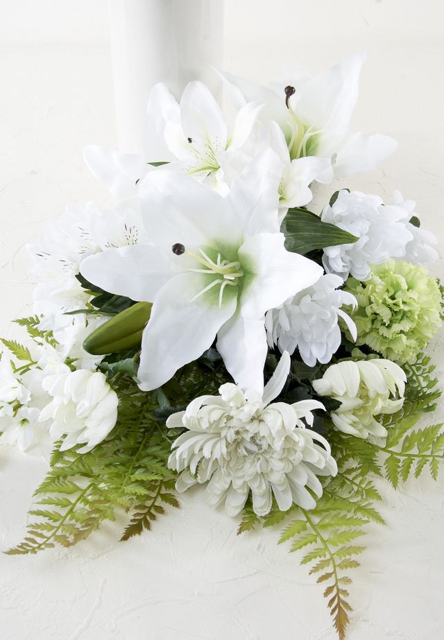 【造花の仏花・供花】カサブランカ&百合&菊のモダン造花供花/2束セット(左右1対)