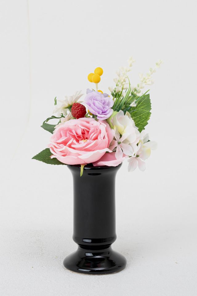【アーティフィシャルフラワー・造花 お仏壇向けリトル仏花・供花】野薔薇とミモザのミニ供花－1束タイプ