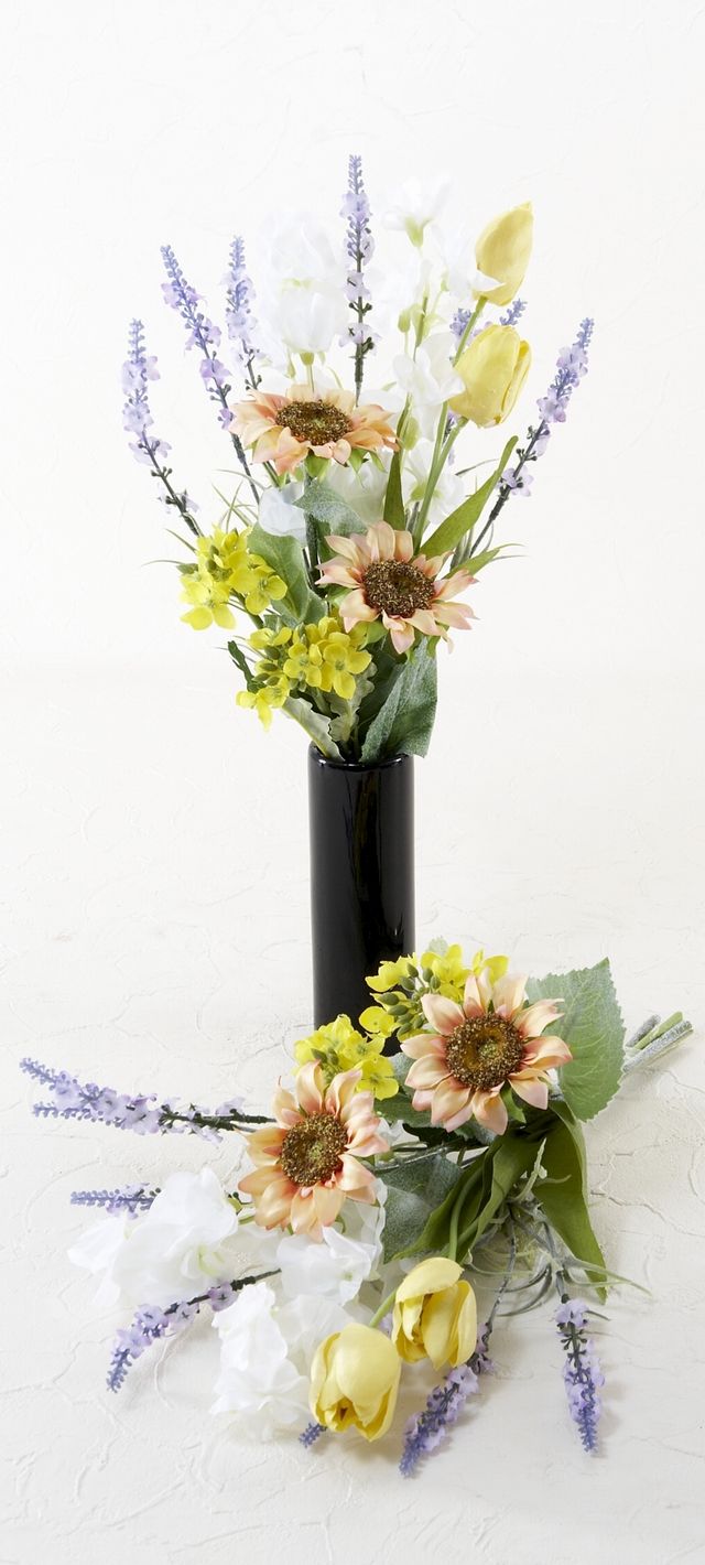 【お墓・仏壇用 造花の仏花・供花】サンフラワーとチューリップの仏花セット（左右１対）