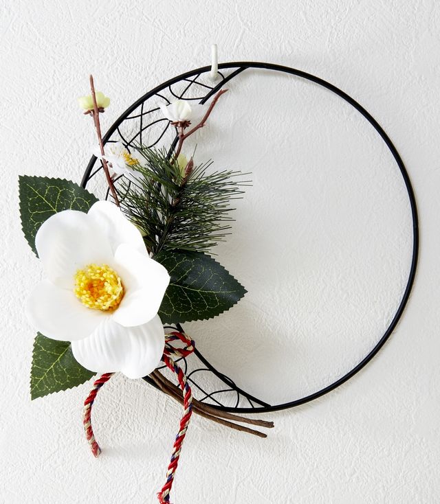 【造花のお正月飾り・和風壁掛け・ハンギングアレンジ】福祝