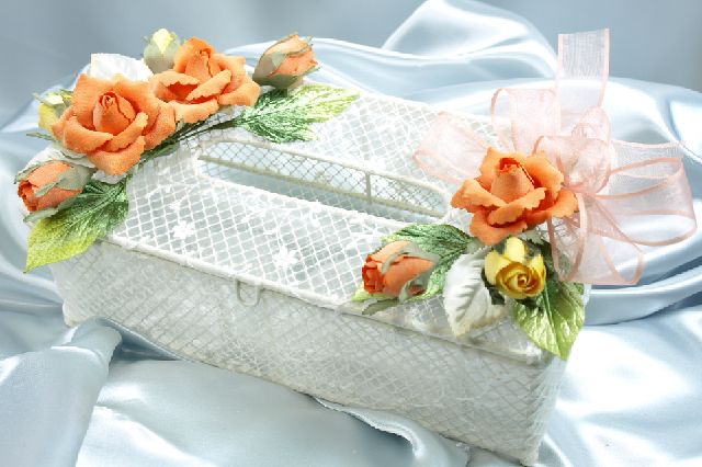 　【母の日アーティフィシャルフラワーギフト】ローズ・ティッシュケース／オレンジ