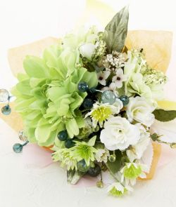 【造花トスブーケ】ダリアとバラ&小花/エメラルドグリーン