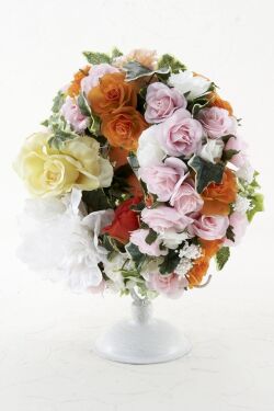 【アーティフィシャルフラワー・造花・インテリアリース風アレンジ】サークルアレンジメント/フォーチュンフラワー(スタンド付)
