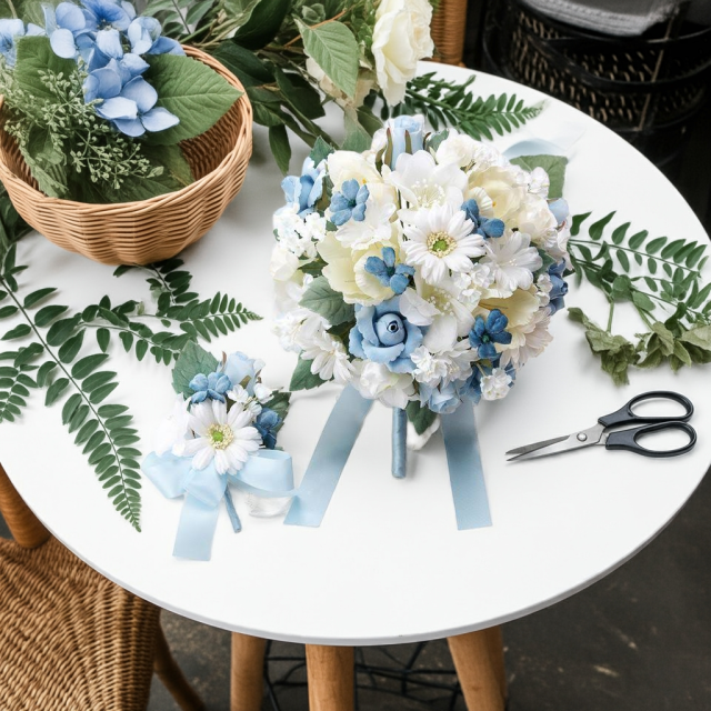 【ウェディングブーケ手作りキット】ハーモニーブーケキット・ラウンドブーケ／ブルー
