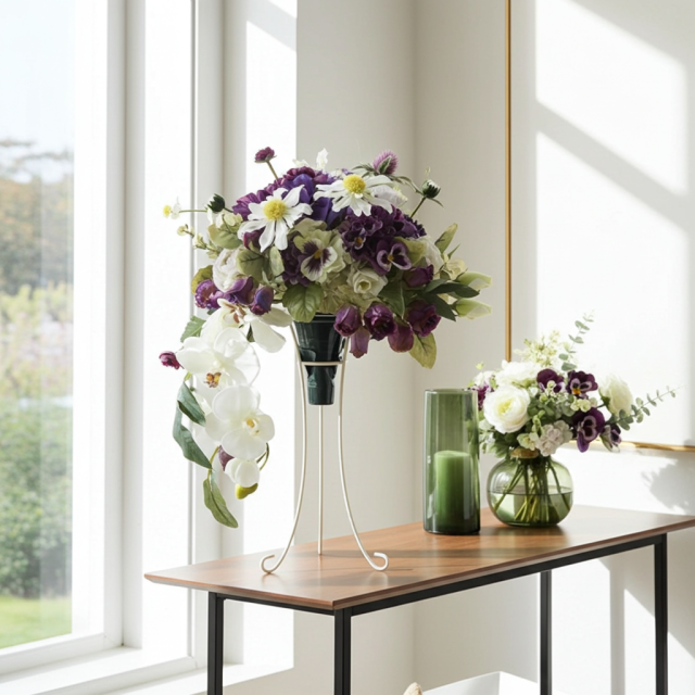 【アーティフィシャルフラワー　インテリアブーケアレンジ】ワイヤースタンドブーケ風アレンジメント/ブーケ・ミラ（スタンド付き）