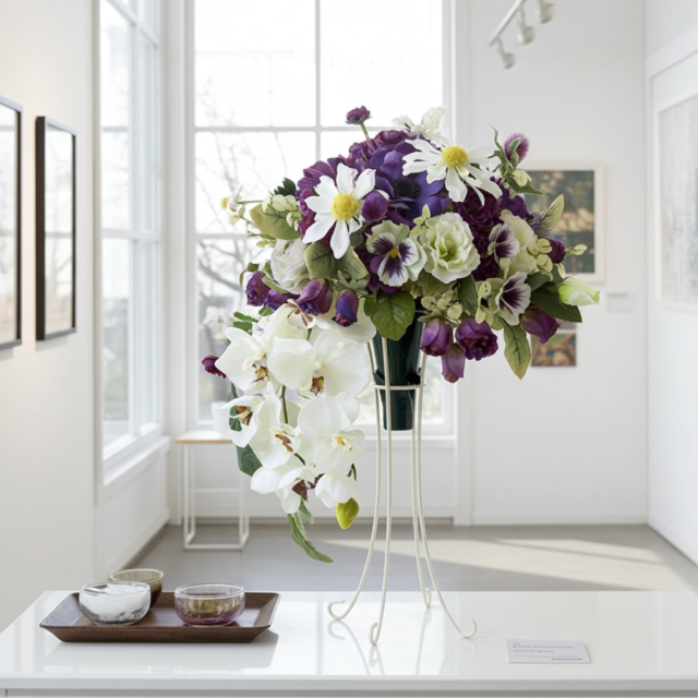 【アーティフィシャルフラワー　インテリアブーケアレンジ】ワイヤースタンドブーケ風アレンジメント/ブーケ・ミラ（スタンド付き）