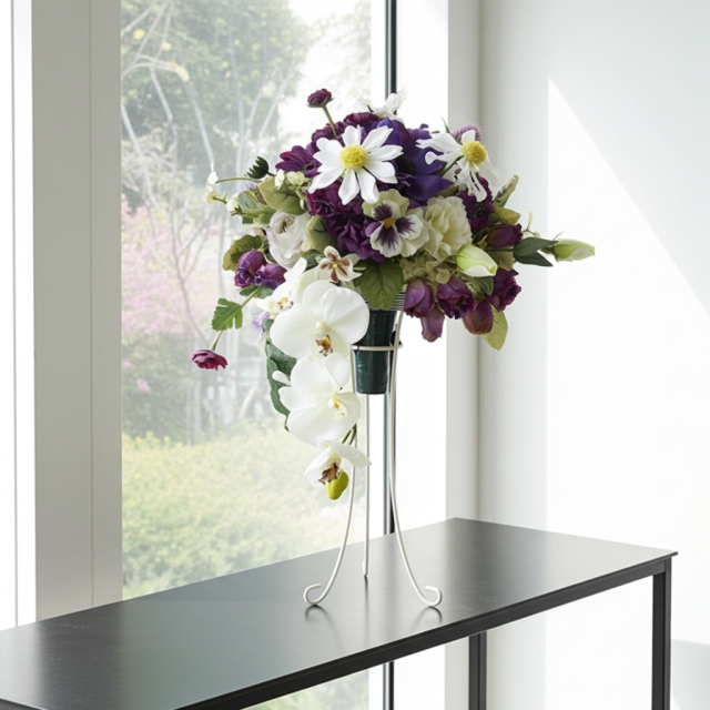 【アーティフィシャルフラワー　インテリアブーケアレンジ】ワイヤースタンドブーケ風アレンジメント/ブーケ・ミラ（スタンド付き）