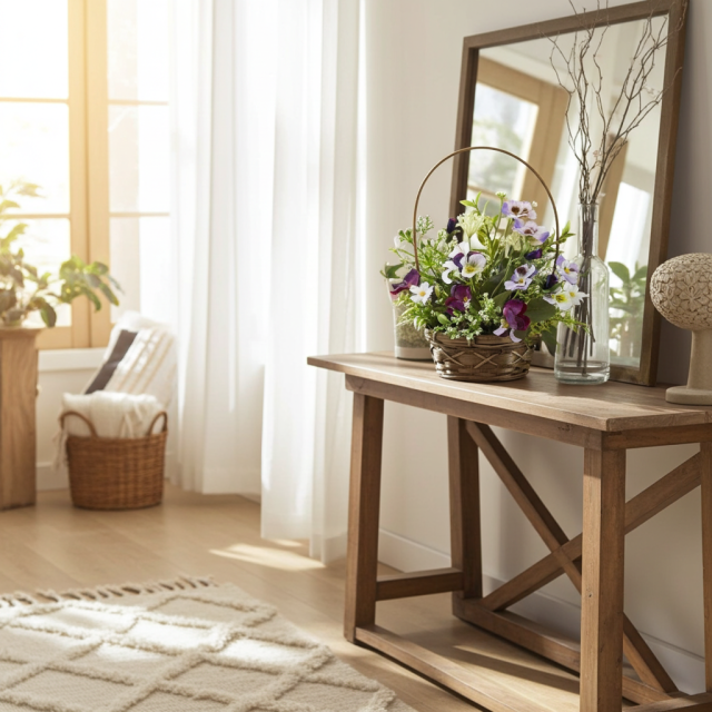 【造花・アーティフィシャルフラワー・カゴアレンジメント】ビオラのパープル系ミックスカラー・カゴバスケットアレンジ