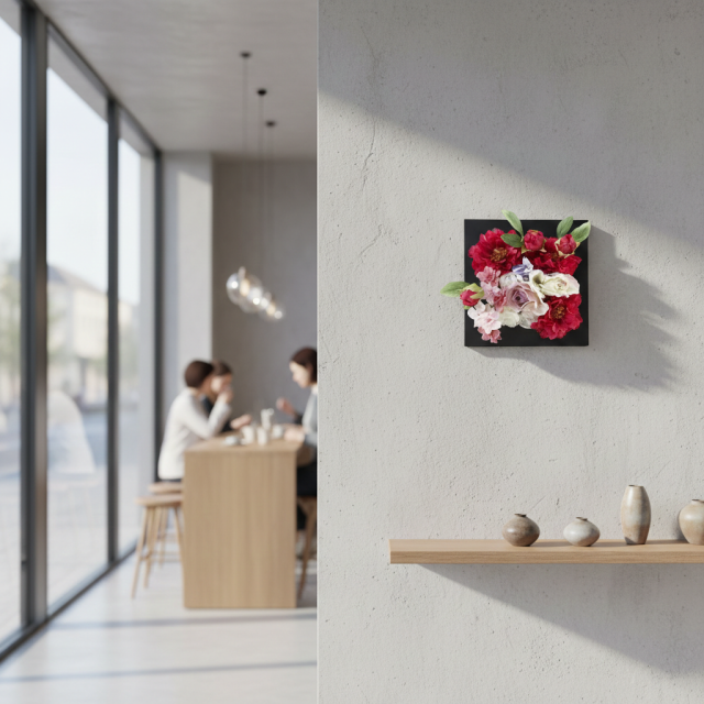 【アーティフィシャル壁掛・造花インテリアフラワー】スクエアフレームアレンジ・メリー/芽里