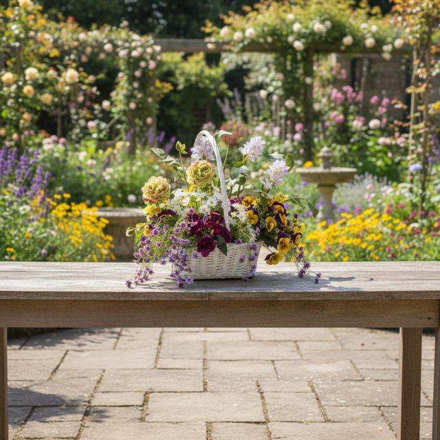 【造花・アートフラワー・籠・ナチュラルバスケットアレンジ】エネルジーア