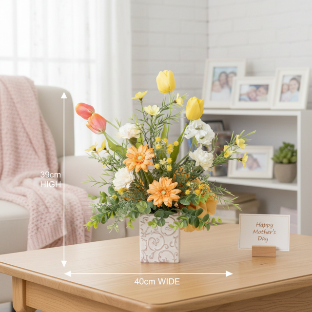 【造花・アーティフィシャルフラワー・インテリアアレンジ・母の日ギフト】チューリップとガーベラのアレンジフラワー/Yellow Sunshine 