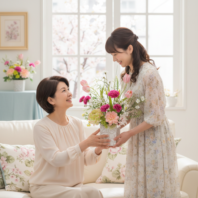 【母の日 ギフト】造花フラワーアレンジメント ピンク｜一点もの・上品ナチュラル・おしゃれインテリア・枯れない花