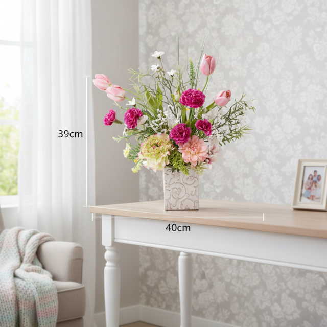 【母の日 ギフト】造花フラワーアレンジメント ピンク｜一点もの・上品ナチュラル・おしゃれインテリア・枯れない花