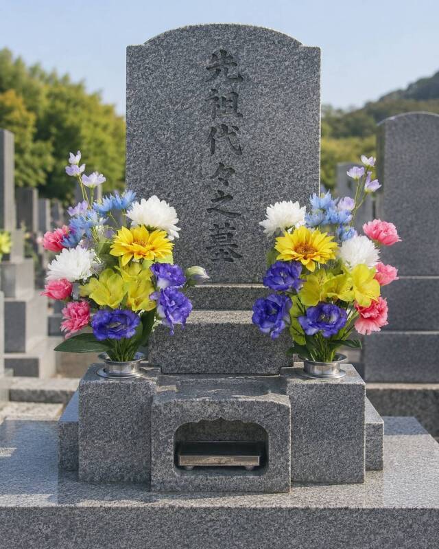 【アーティフィシャルフラワー・造花 お墓・お仏壇向け仏花・供花】向日葵とアルストロメリアの洋風供花（左右１対セット）