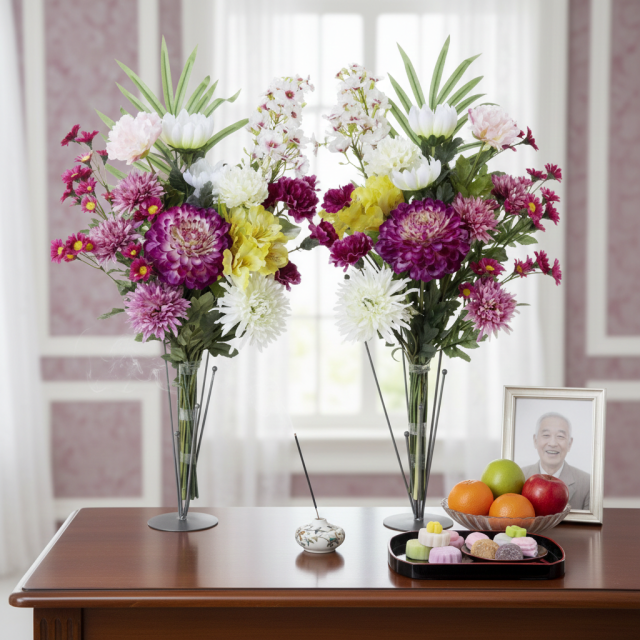 【造花の仏花・供花】アルストロメリア&菊のモダン供花(左右1対セット)