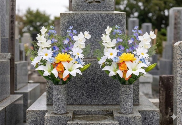【造花・アーティフィシャルフラワー 仏花・供花・墓花】ガーベラやユリの供花(左右1対セット)