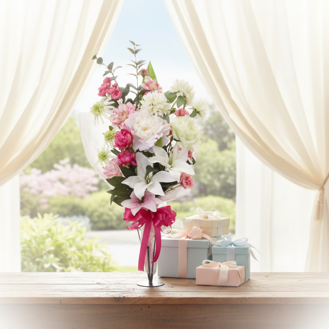 【贈答・贈呈用花束・造花花束・豪華花束】プロポーズ・記念日など記憶に残る枯れないフラワーギフト／アフロディーテブーケ