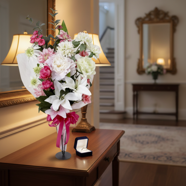 【贈答・贈呈用花束・造花花束・豪華花束】プロポーズ・記念日など記憶に残る枯れないフラワーギフト／アフロディーテブーケ