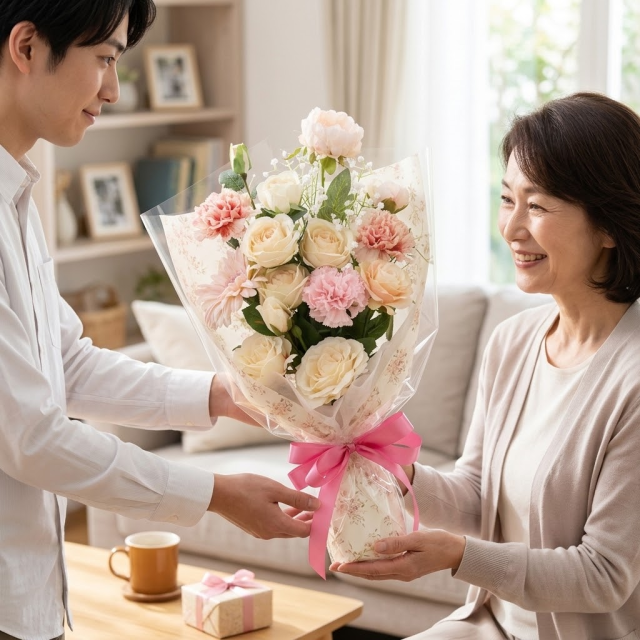 【贈答・贈呈用・造花花束】プロポーズ・記念日など記憶に残る枯れないフラワーギフト／シェルピンクブーケ