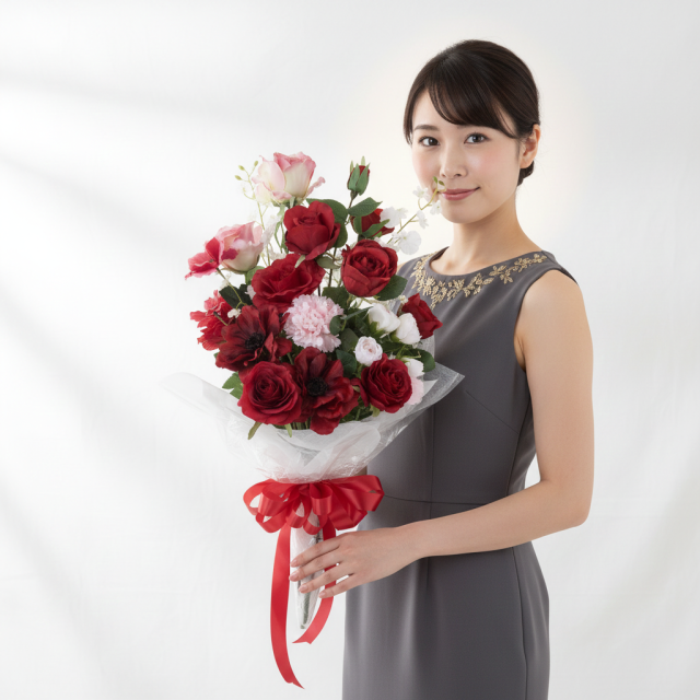 【プロポーズ・結婚式 両親贈呈】高級造花 ブーケ/記念日・誕生日ギフトに記憶に残る枯れない花束/プレミアム・ルージュ・ローズブーケ