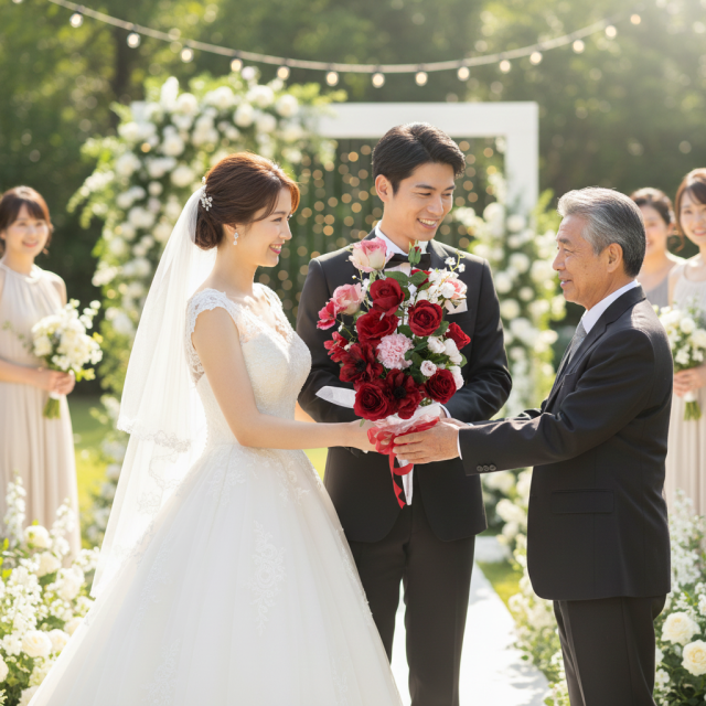【プロポーズ・結婚式 両親贈呈】高級造花 ブーケ／記念日・誕生日ギフトに記憶に残る枯れない花束／プレミアム・ルージュ・ローズブーケ