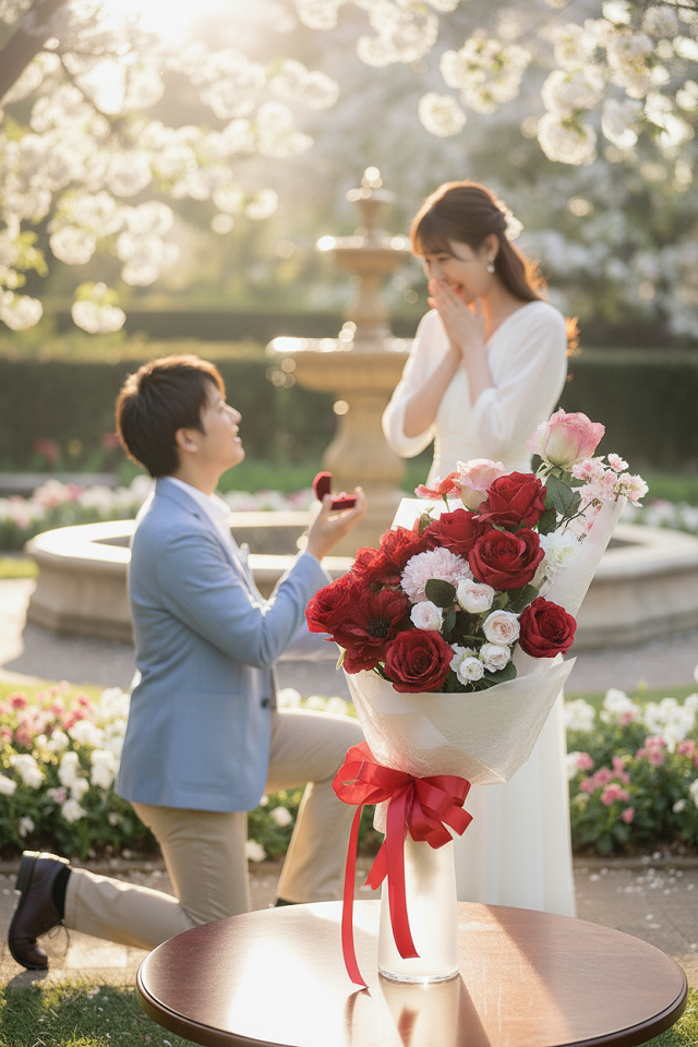 【プロポーズ・結婚式 両親贈呈】高級造花 ブーケ/記念日・誕生日ギフトに記憶に残る枯れない花束/プレミアム・ルージュ・ローズブーケ