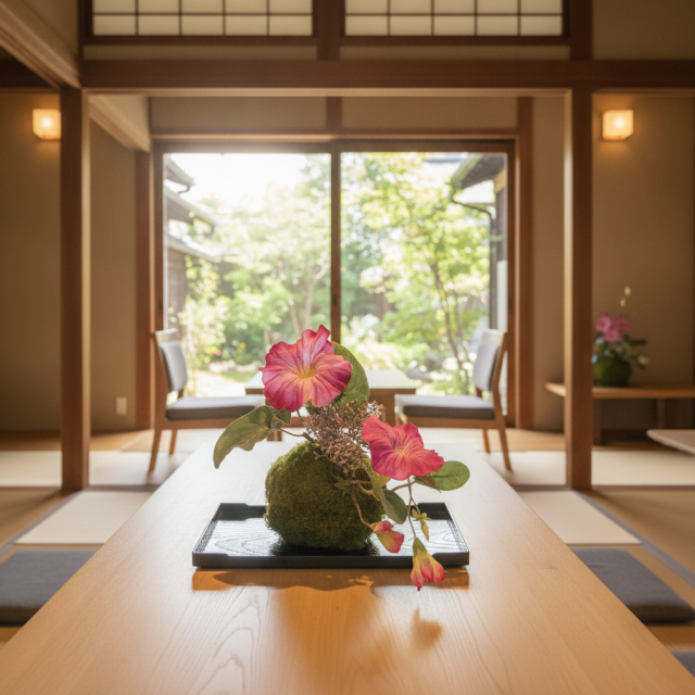 【造花 観葉植物 インテリアグリーン】こけ玉 ジャパーニーズモダンQ(下皿付き)
