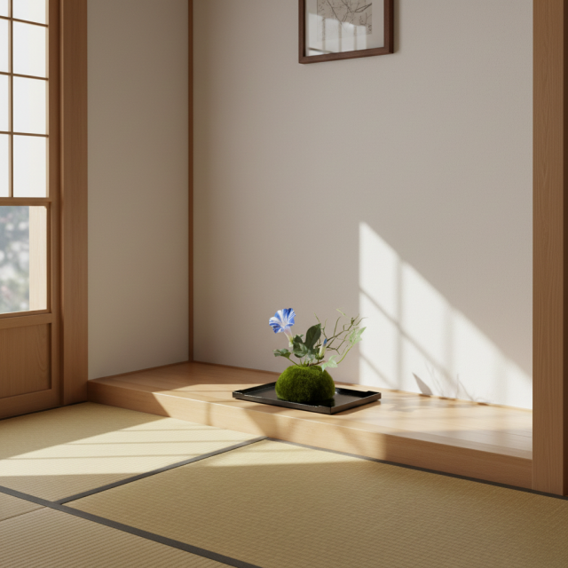 【造花 観葉植物 インテリアグリーン】こけ玉 ジャパーニーズモダンS（下皿付き）