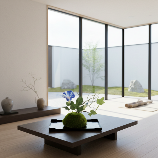 【造花 観葉植物 インテリアグリーン】こけ玉 ジャパーニーズモダンS（下皿付き）