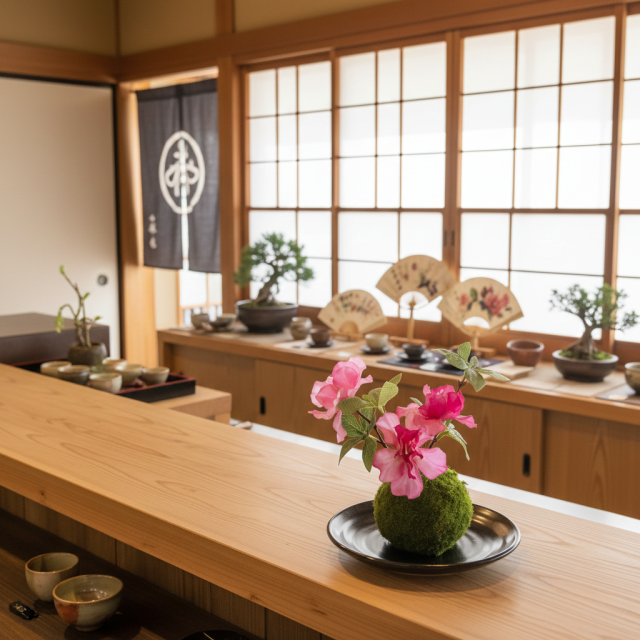 【造花 観葉植物 インテリアグリーン】こけ玉 和アレンジW（下皿付き）