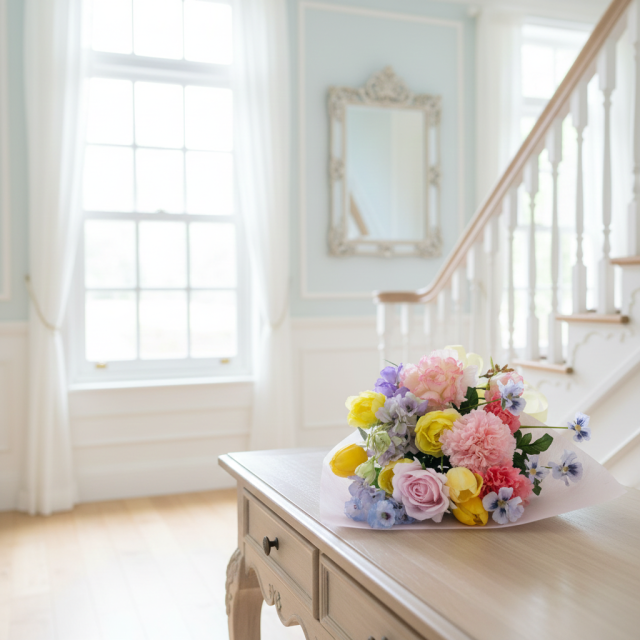 【一点もの】造花 花束｜ラグジュアリー アーティフィシャルフラワー ブーケ（チューリップ・ピオニー・カーネーション）特別な贈り物に