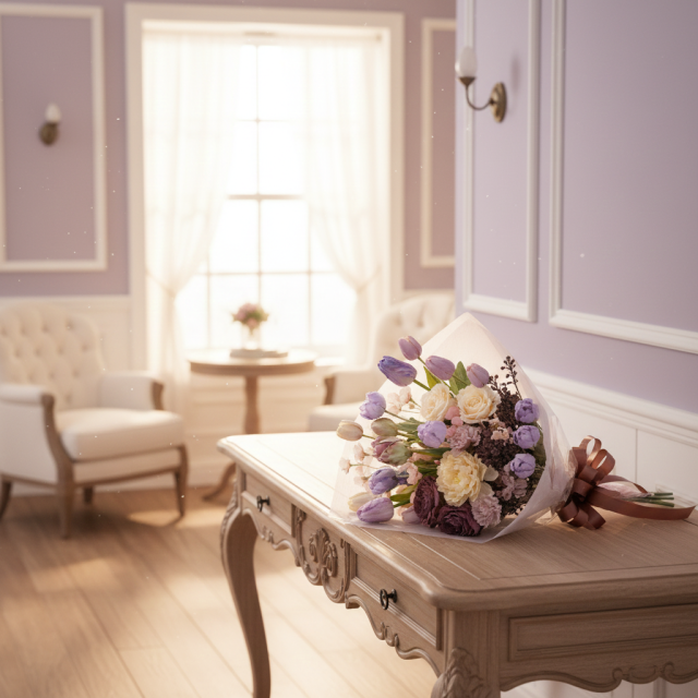 【一点もの】ラグジュアリーパステルブーケ 〜 チューリップと芍薬が彩る上質なアーティフィシャルフラワー 〜