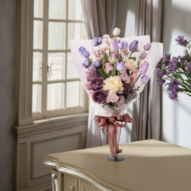 【一点もの】ラグジュアリーパステルブーケ 〜 チューリップと芍薬が彩る上質なアーティフィシャルフラワー 〜