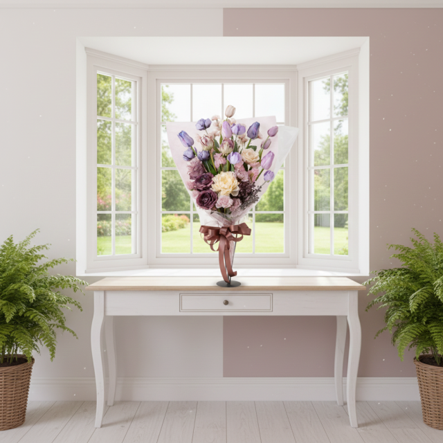 【一点もの】ラグジュアリーパステルブーケ 〜 チューリップと芍薬が彩る上質なアーティフィシャルフラワー 〜