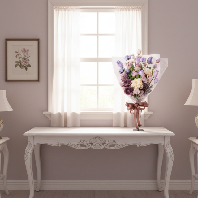 【一点もの】ラグジュアリーパステルブーケ 〜 チューリップと芍薬が彩る上質なアーティフィシャルフラワー 〜