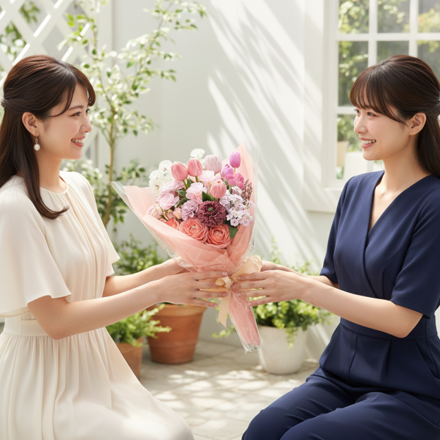 一点もの ラグジュアリーアーティフィシャルフラワー花束｜ピンクベージュの上品ブーケ（母の日・誕生日・記念日ギフト）