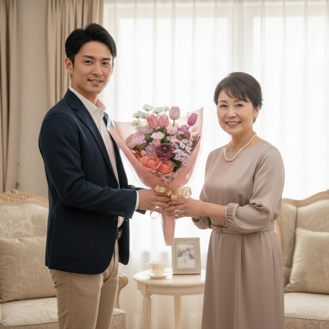 一点もの ラグジュアリーアーティフィシャルフラワー花束｜ピンクベージュの上品ブーケ（母の日・誕生日・記念日ギフト）