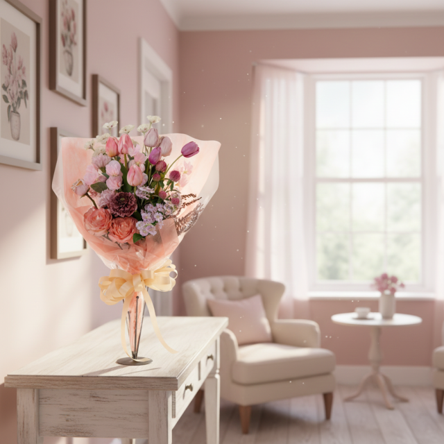 一点もの ラグジュアリーアーティフィシャルフラワー花束｜ピンクベージュの上品ブーケ（母の日・誕生日・記念日ギフト）