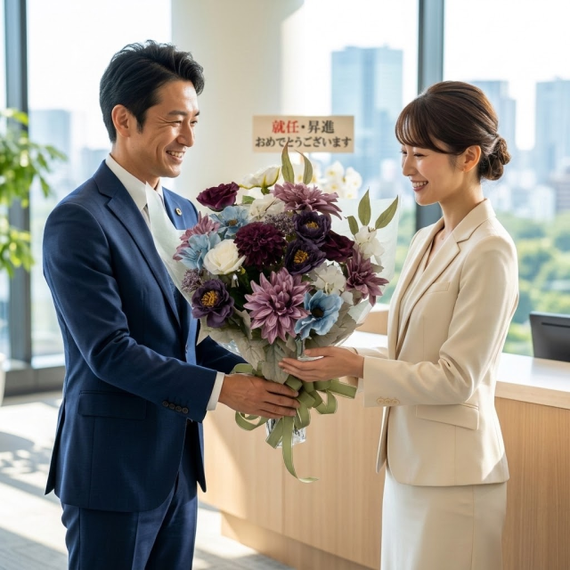 高級アーティフィシャルフラワーの花束|上品なパープル&ブルーブーケ(誕生日・記念日・お祝いの枯れない贈り物)