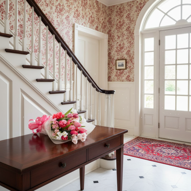 フリージア・スイートピー・パンジー使用 ピンク・赤系の華やかブーケ（母の日・誕生日・プロポーズ）