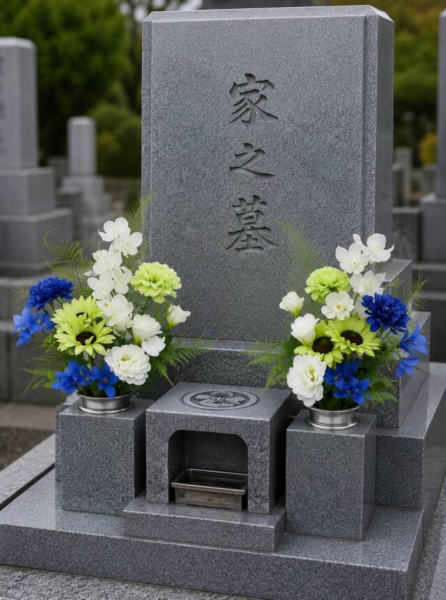 【アーティフィシャルフラワー・造花 お墓・お仏壇向け仏花・供花】向日葵とトルコ桔梗の洋風供花(左右1対セット)